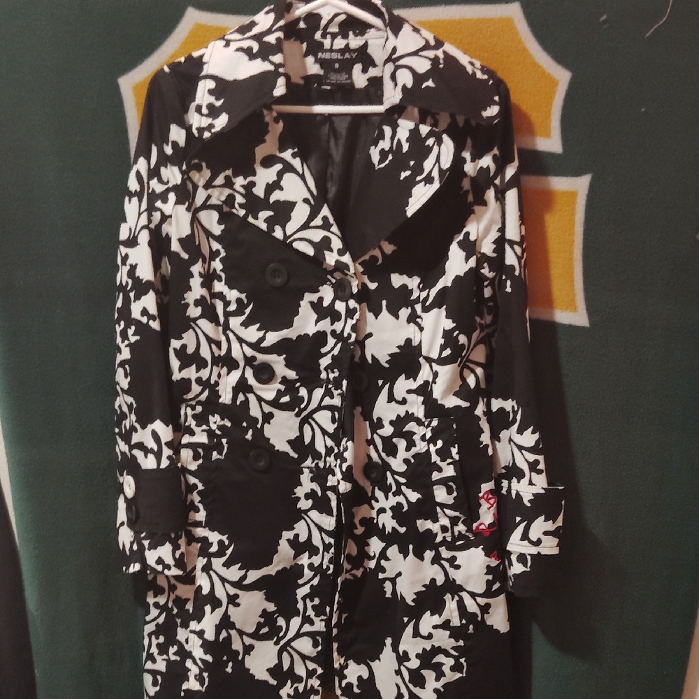 Nessley Black and White Women's Trench Coat
